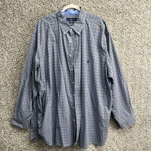 Ralph Lauren Shirt Men’s 3XB Stretch Blue & Brown Plaid Long Sleeve Button Down